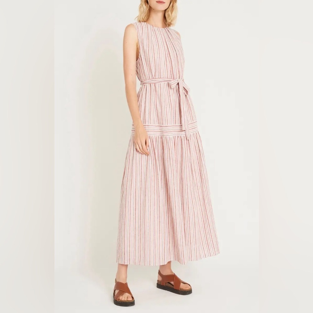 Luxely Echo Stripe Sleeveless Linen Blend Maxi Dress Size Med NWOT